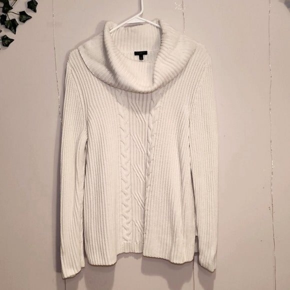 Talbots Sweaters - Talbotts Petite  Mixed - Cable & Rib Cowlneck Sweater in Cream Size LP